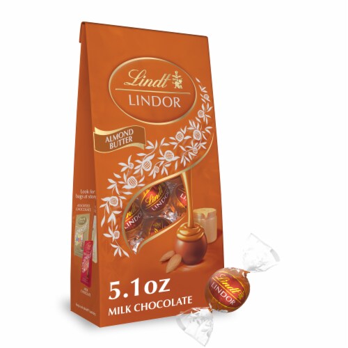 Lindt LINDOR Almond Butter Milk Chocolate Candy Truffles Perspective: front