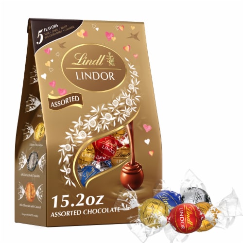 Lindt LINDOR Valentine's Day Assorted Chocolate Candy Truffles Bag Perspective: front