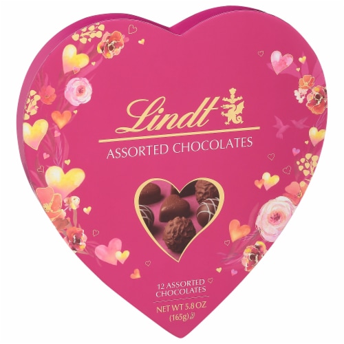Lindt Valentine's Classic Heart Assorted Chocolate Candy Truffles Gift Box Perspective: front