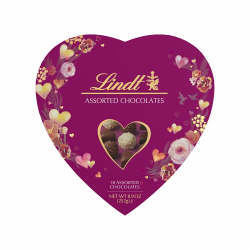 Lindt Valentine's Classic Heart Assorted Gourmet Chocolate Candy Truffles Gift Box Perspective: front