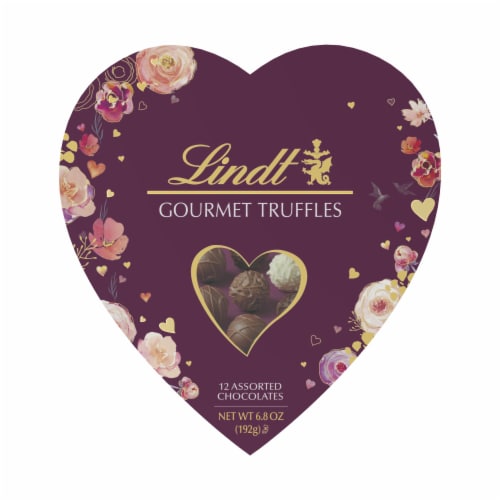 Lindt Valentine's Assorted Chocolate Gourmet Truffles Heart Gift Box Perspective: front