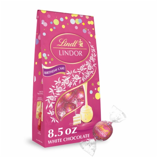 Lindt LINDOR Birthday Cake White Chocolate Candy Truffles Bag Perspective: front