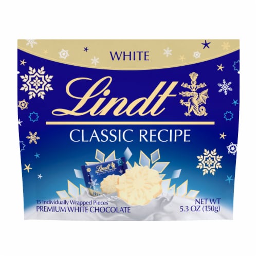 Lindt CLASSIC RECIPE Holiday White Chocolate Candy Snowflake Pouch Perspective: front