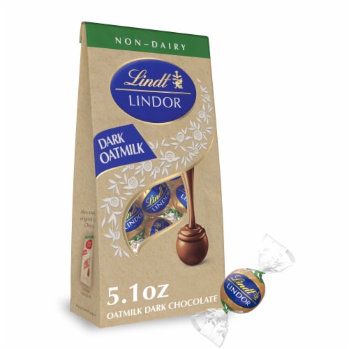 Lindt LINDOR Non-Dairy Oatmilk Dark Chocolate Candy Truffles Bag Perspective: front