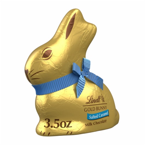Lindt GOLD BUNNY Salted Caramel Milk Chocolate Easter Candy Hollow Bunny Perspective: front