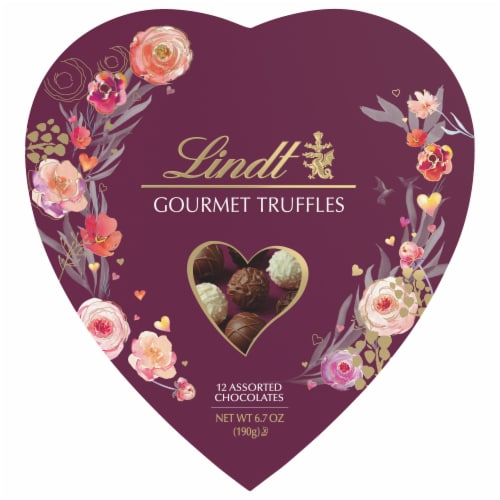 Lindt Valentine's Day Gourmet Truffles Assorted Chocolate Candy Heart Gift Box Perspective: front