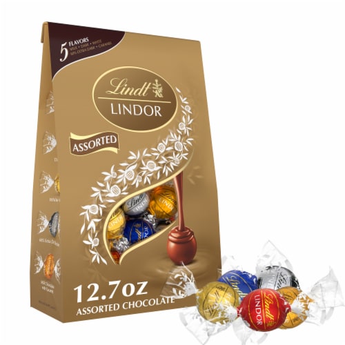 Lindt LINDOR Assorted Chocolate Candy Truffles Bag Perspective: front