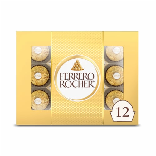 Ferrero Rocher Fine Hazelnut Milk Chocolate Candy Gift Box Perspective: front