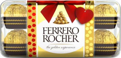 Ferrero Rocher Gourmet Hazelnut Milk Chocolate, Candy Gift Box Perspective: front