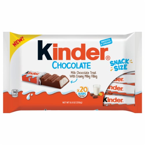 Kinder Chocolate, 20 Bars, Milk Chocolate Bar with Creamy Milky Filling, Individually Wrapped Candy Perspective: front