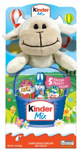 KinderÂ® Mix Assorted Chocolate Confections and Plush Lamb Easter Toy Perspective: front