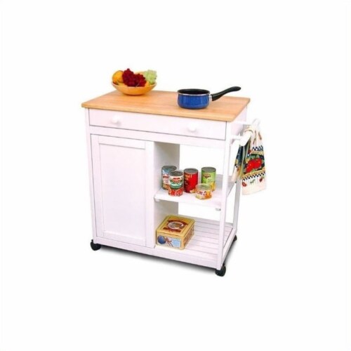 Wood Catskill Preston Hollow White Kitchen Cart with Butcher Block
