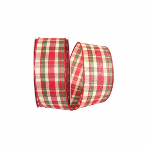 Reliant Ribbon 92684W-985-40K Plaid Prime Value Wired Edge Ribbon - Red & Green - 2.5 in. x 5 Perspective: front