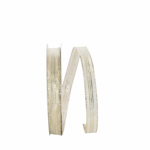 Reliant Ribbon 25767W-901-03K 0.625 in. 50 Yards RD Stripe Mesh Metallic Corsage Wired Edge R Perspective: front