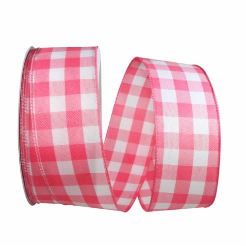 Reliant Ribbon 93228W-907-40K Celine Plaid Twill Wired Edge Ribbon - Coral - 2.5 in. x 50 yar Perspective: front