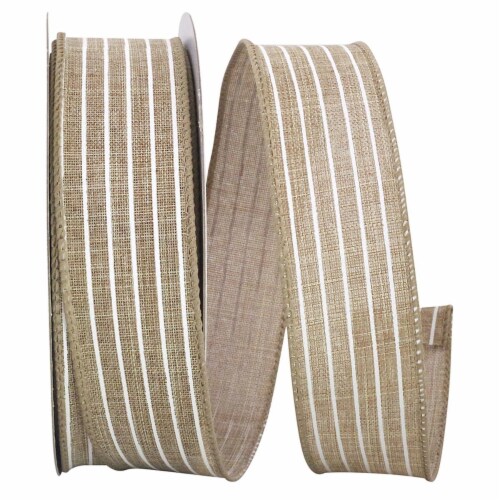 Reliant Ribbon 93405W-750-09H 10.5 in. 20 Yards Thin Stripe Linen Solid Wired Edge Ribbon, Na Perspective: front