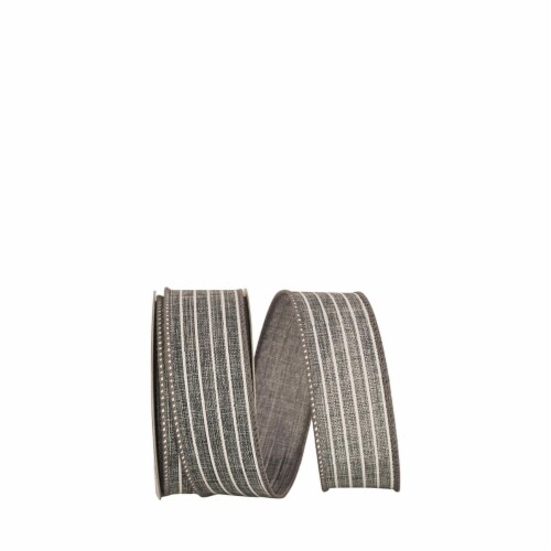 Reliant Ribbon 93405W-900-09H 10.5 in. 20 Yards Thin Stripe Linen Solid Wired Edge Ribbon, Gr Perspective: front
