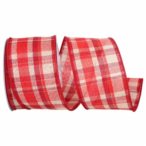 Reliant Ribbon 92684W-065-40F 2.5 in. Plaid Prime Value Wired Edge Ribbon, Red - 10 Yards Perspective: front