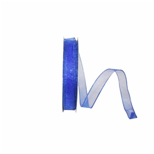 Reliant Ribbon 99910W-050-05K Sheer Glitz 2 Value Wired Edge Ribbon - Royal - 0.875 in. x 50 Perspective: front