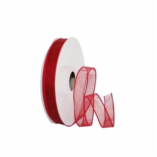 Reliant Ribbon 99910W-220-05K Sheer Glitz 2 Value Wired Edge Ribbon - Rose Red - 0.875 in. x Perspective: front