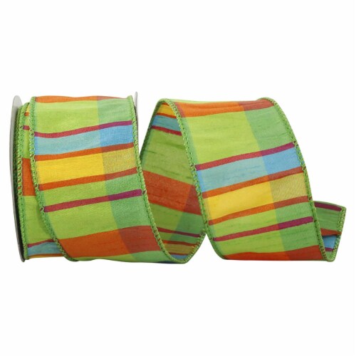 Reliant Ribbon 92867W-044-40F 20.5 in. 10 Yards Citrus Life Plaid Wired Edge Ribbon, Green Perspective: front