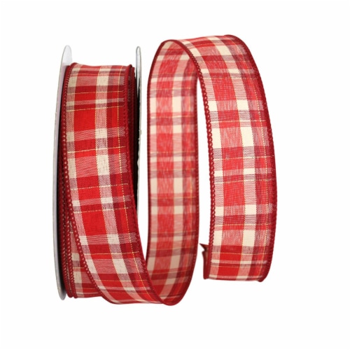 Reliant Ribbon 92684W-065-09K Plaid Prime Value Wired Edge Ribbon - Red - 1.5 in. x 50 yards Perspective: front