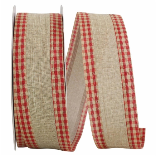 Reliant Ribbon 92316W-756-40K Linen Gingham Edge Ribbon Value Wired Edge Ribbon - Natural & R Perspective: front