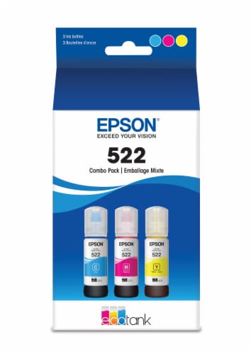 Epson EcoTank T522 Printer Ink Bottles - Cyan/Magenta/Yellow Perspective: front
