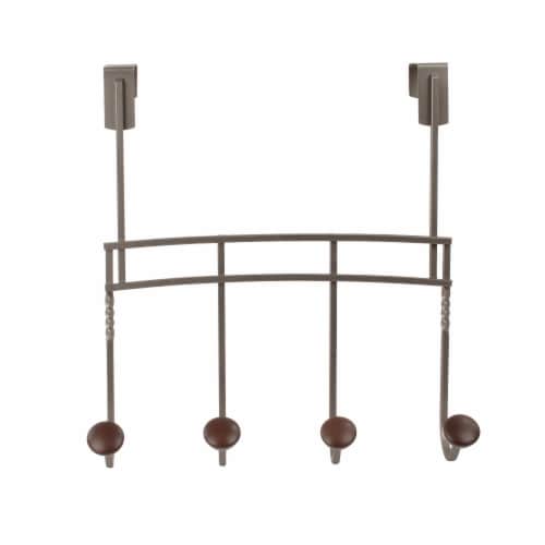 Spectrum Cambridge Over-The-Door 4-Hook Rack - Gray/Brown Perspective: front