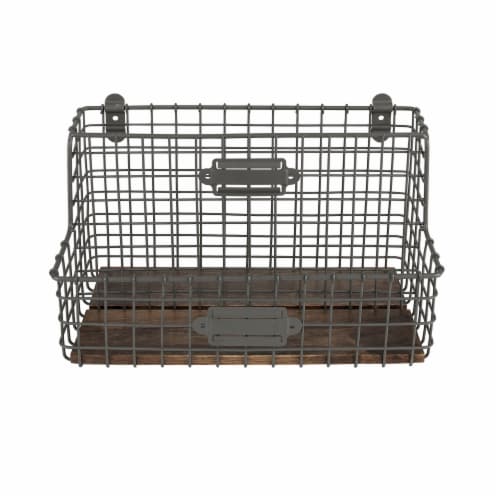 Spectrum Vintage Wall Mount Office File and Letter Holder - Gray/Wood Perspective: front