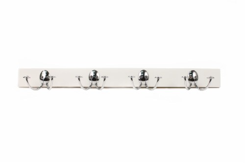 Spectrum Stratford 4-Double Hook Wood Rack - White/Chrome Perspective: front
