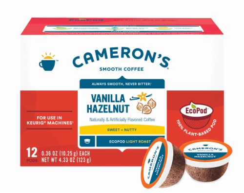 Cameron's Coffee EcoPods, Flavored, Vanilla Hazelnut Light Roast Perspective: front