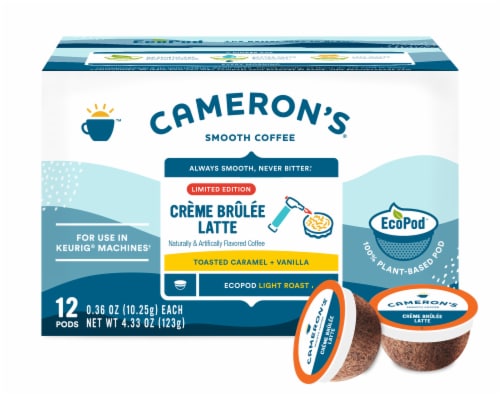 Cameron's Coffee, Flavored, Creme Brulee Latte Light Roast, EcoPods Perspective: front