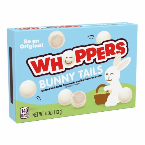 WHOPPERS Malted Milk Balls in Vanilla Flavored Creme Easter Bunny Tails Candy Perspective: front