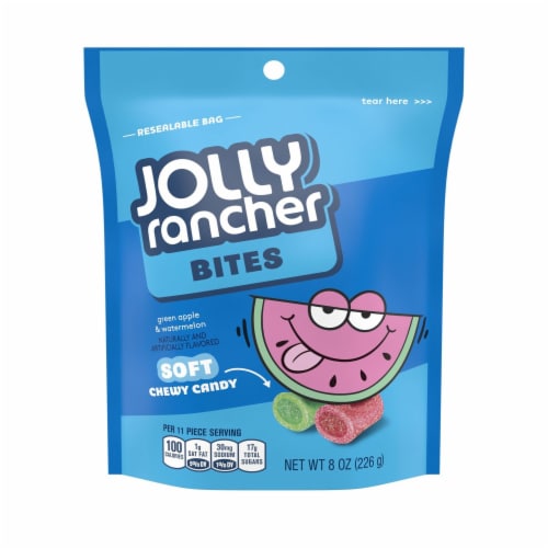 JOLLY RANCHER Bites Assorted Green Apple and Watermelon Flavored Chewy Candy Resealable Bag Perspective: front