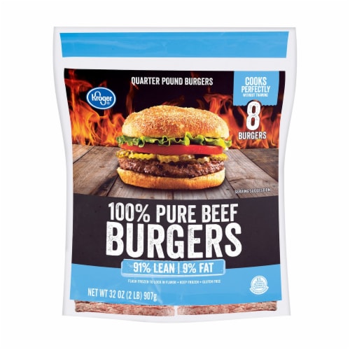 Kroger 91% Lean Frozen Ground Beef Burger, 32 oz - Pick ‘n Save