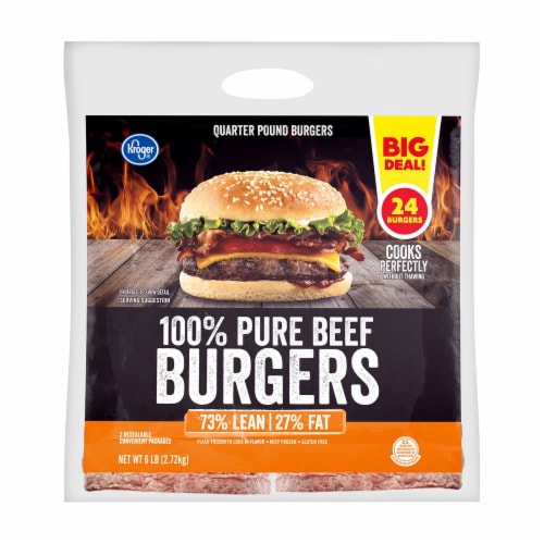 Kroger® 73% Lean 100% Pure Beef Quarter Pound Burgers BIG Deal! Perspective: front