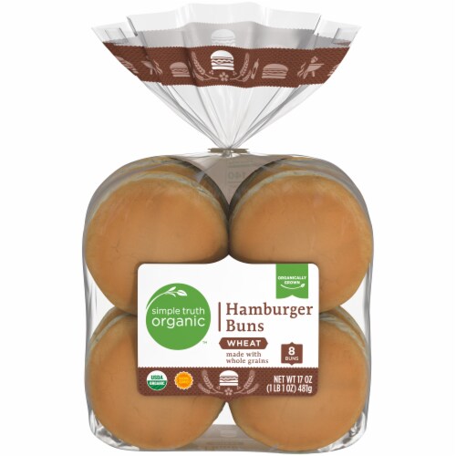 Simple Truth Organic™ Whole Grain Wheat Hamburger Buns Perspective: front