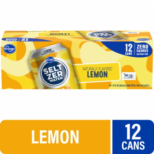 Kroger® Lemon Flavored Seltzer Water Cans Perspective: front
