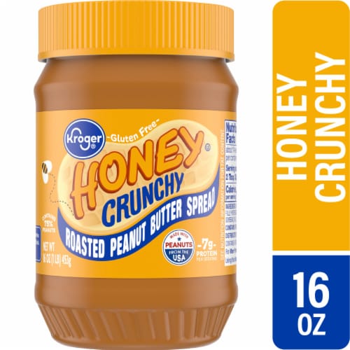 Kroger® Roasted Peanuts & Honey Crunchy Peanut Butter Jar Perspective: front