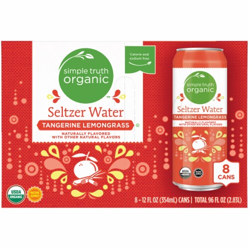 Simple Truth Organic Tangerine Lemongrass Flavored Seltzer Water Cans Perspective: front