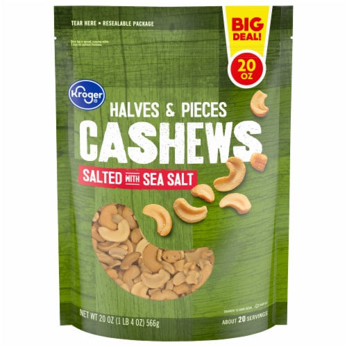 Kroger Salted with Seat Salt Halves & Pieces Cashew Nuts Perspective: front