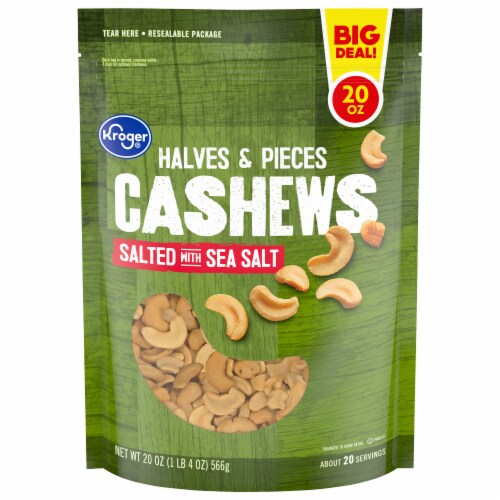Kroger Salted with Seat Salt Halves & Pieces Cashew Nuts Perspective: front