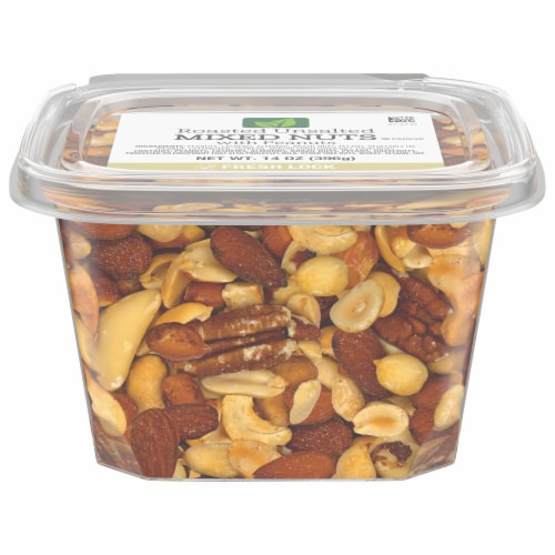 Roasted Unsalted Deluxe Mixed Nuts with Peanuts Perspective: front