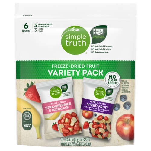 Simple Truth® Mixed Fruit & Strawberry Banana Freeze Dried Fruit Variety Pack Perspective: front