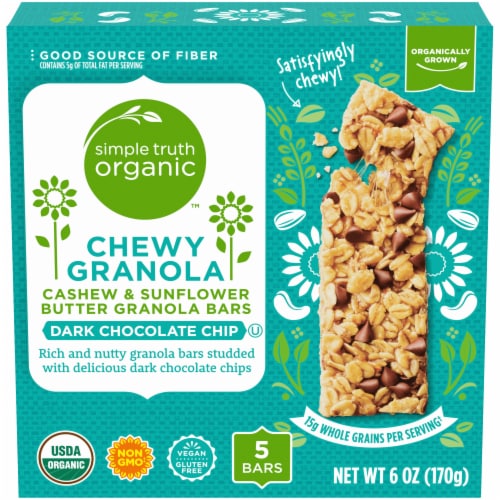 Simple Truth Organic™ Dark Chocolate Chip Cashew & Sunflower Butter Chewy Granola Bars Perspective: front