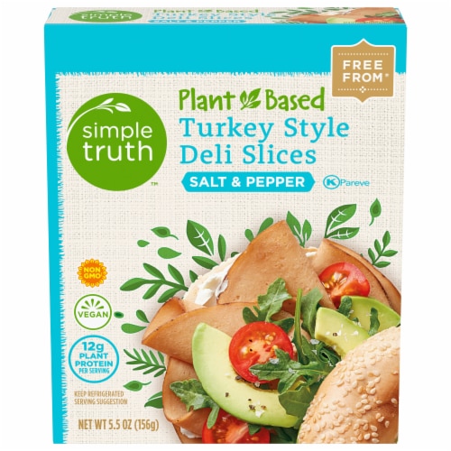 Simple Truth™ Plant-Based Salt & Pepper Turkey Style Deli Slices Box Perspective: front