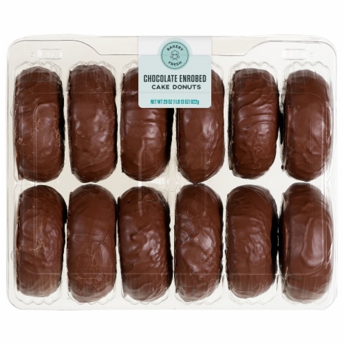 Bakery Fresh Chocolate Coated Cake Donuts Perspective: front