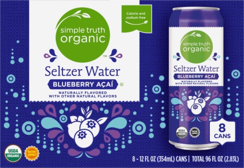 Simple Truth Organic Blueberry Acai Flavored Seltzer Water Cans Perspective: front