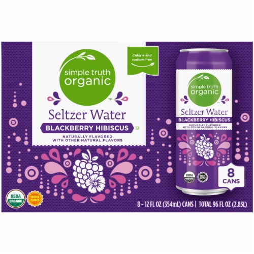 Simple Truth Organic Blackberry Hibiscus Flavored Seltzer Water Cans Perspective: front
